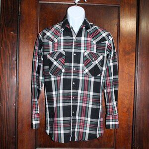 Ely Cattleman Black Plaid Pearl Snap Western Shirt, Small